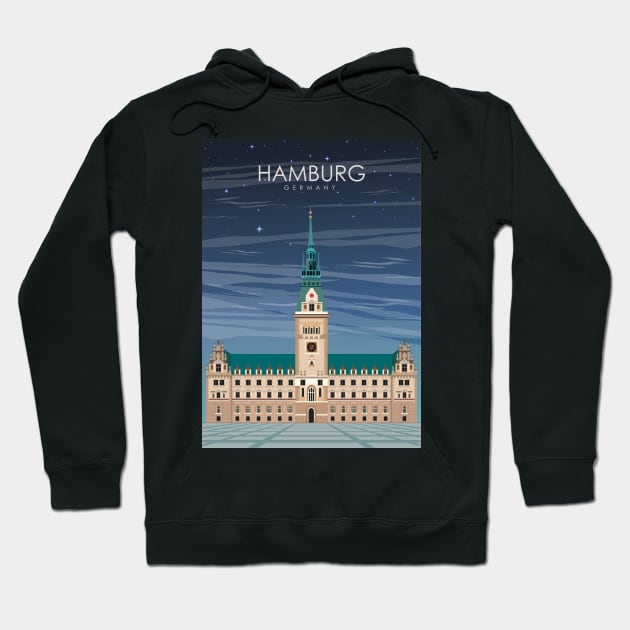 Hamburg Germany Vintage Minimal Retro Travel Poster at Night Hoodie by jornvanhezik